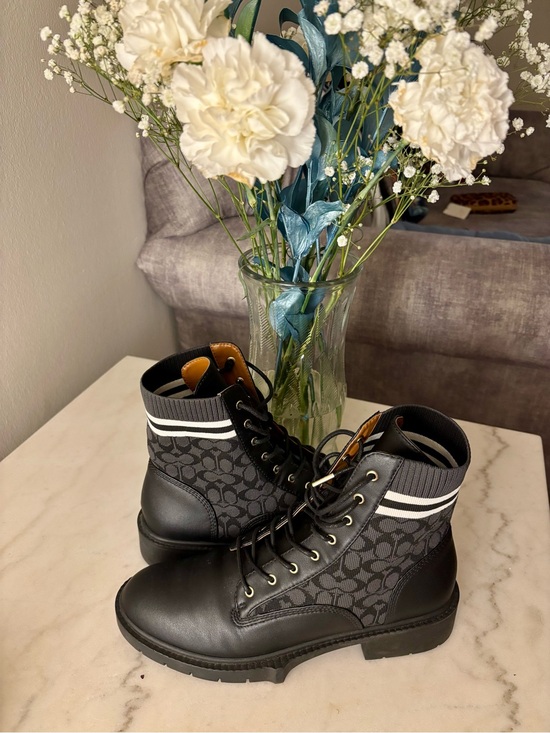 Coach Shoes - Coach Black and Tan Leather-Trimmed Knit Sneaker